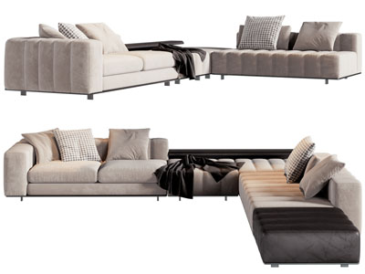 现代布艺转角多人沙发
