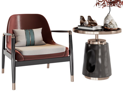 新中式休闲椅子 边几