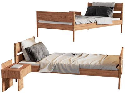 现代实木单人床 床头柜