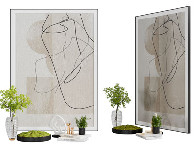 现代书本 盆景盆栽 花瓶 装饰画摆件组合