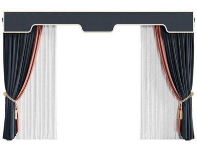 新中式带帘头的窗帘窗纱3d模型 新中式带帘头的窗帘窗纱