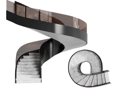 现代茶色玻璃扶手旋转楼梯3d模型 现代茶色玻璃扶手旋转楼梯