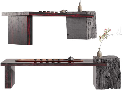 新中式茶桌 茶具杯子3d模型 新中式茶桌 茶具杯子