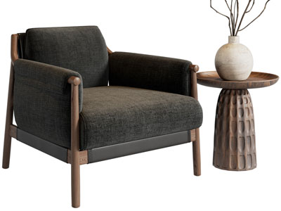 侘寂风休闲椅子、边几