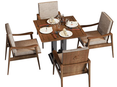 现代实木方形餐桌椅组合3d模型 现代实木方形餐桌椅组合