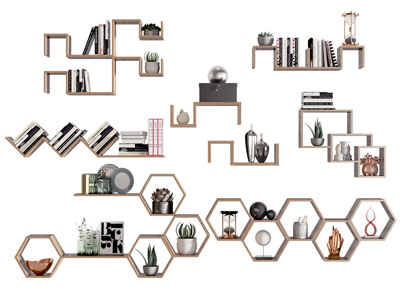 现代墙面实木收纳装饰架