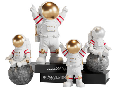 现代宇航员雕塑雕刻摆件组合