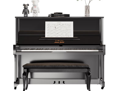 现代黑色钢琴 琴凳3d模型 现代黑色钢琴 琴凳
