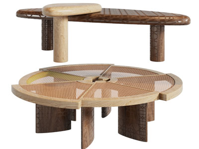 侘寂风异形拼接实木茶几3d模型 侘寂风异形拼接实木茶几