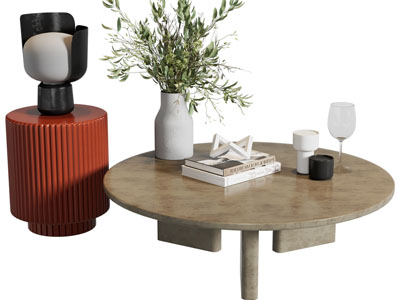 侘寂风圆形茶几 角几3d模型 侘寂风圆形茶几 角几