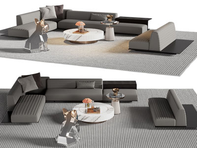 现代转角多人沙发、茶几组合