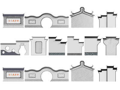 新中式景观墙、马头墙、围墙3d模型 新中式景观墙、马头墙、围墙
