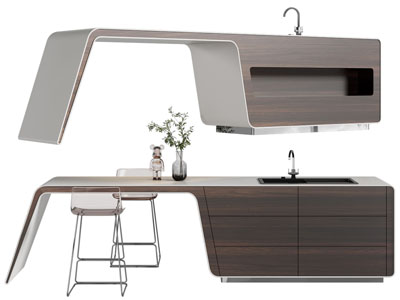 现代带水池的吧台吧椅3d模型 现代带水池的吧台吧椅