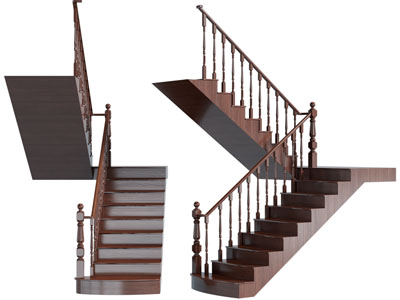 美式实木扶手旋转楼梯3d模型 美式实木扶手旋转楼梯