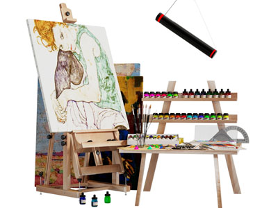 现代画架、颜料、美术用品3d模型 现代画架、颜料、美术用品