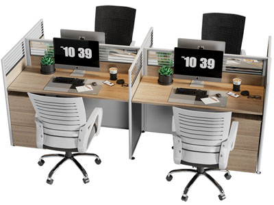 现代四人位办公桌椅组合3d模型 现代四人位办公桌椅组合