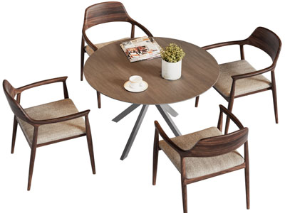 北欧实木圆形餐桌椅组合3d模型 北欧实木圆形餐桌椅组合