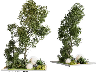 现代花坛树、地灯景观园艺小品