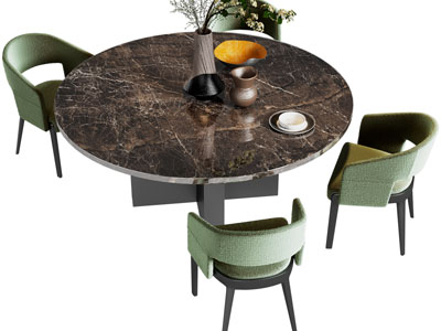 现代圆形餐桌椅组合3d模型 现代圆形餐桌椅组合