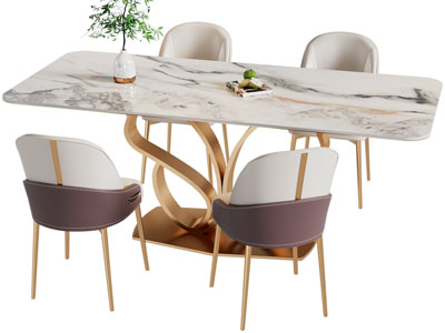 现代轻奢长方形大理石餐桌椅组合3d模型 现代轻奢长方形大理石餐桌椅组合