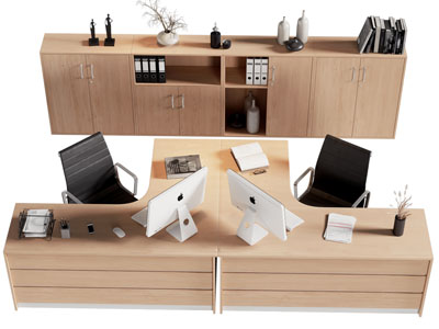 现代实木办公桌椅组合 文件收纳柜3d模型 现代实木办公桌椅组合 文件收纳柜