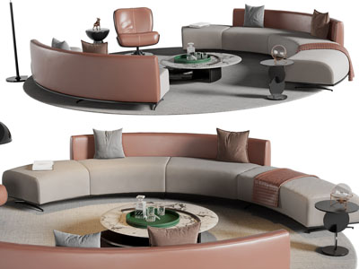 现代弧形多人沙发、茶几组合