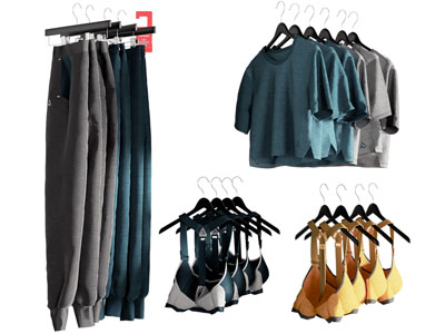 现代服装店衣架上的衣服 裤子 内衣3d模型 现代服装店衣架上的衣服 裤子 内衣