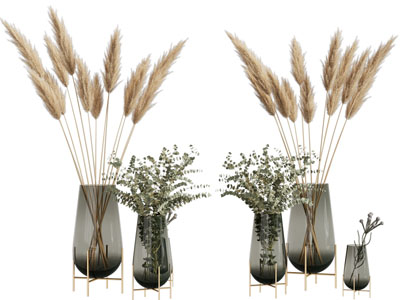 现代烟灰色花瓶花卉摆件组合