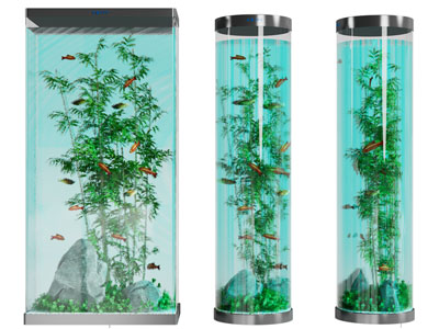 新中式方形、圆柱形鱼缸