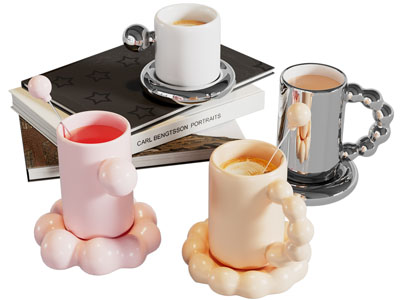 现代咖啡杯、书籍摆件组合