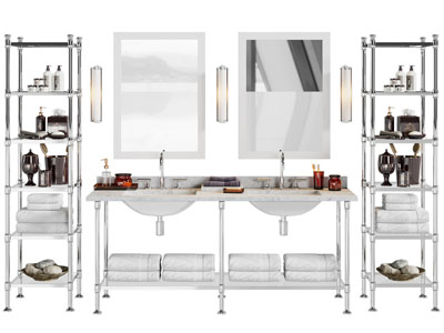 现代洗手台 镜子 洗浴用品收纳架