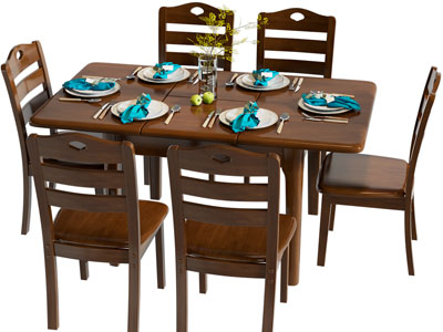 现代实木长方形餐桌椅组合3d模型 现代实木长方形餐桌椅组合