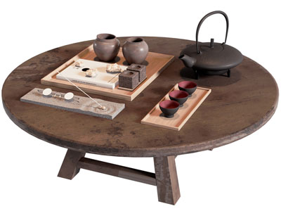 新中式中古风圆形茶几 茶具杯子3d模型 新中式中古风圆形茶几 茶具杯子