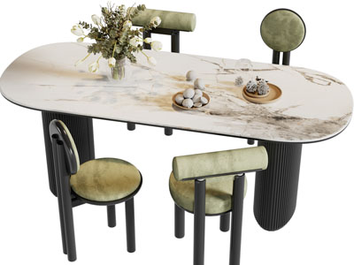 现代椭圆形大理石餐桌椅组合3d模型 现代椭圆形大理石餐桌椅组合