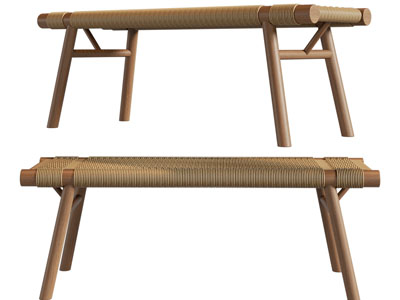 侘寂风绳编长凳子