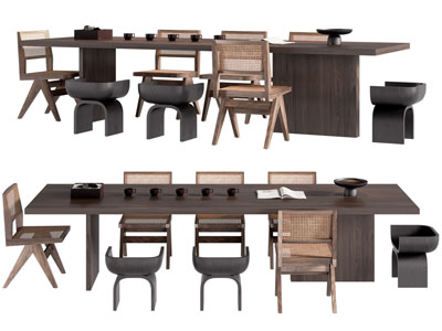 侘寂风实木茶桌椅组合3d模型 侘寂风实木茶桌椅组合