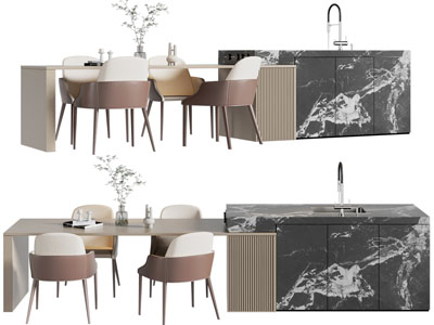 现代吧台餐桌椅组合3d模型 现代吧台餐桌椅组合