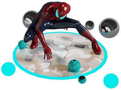 现代蜘蛛侠雕塑雕刻摆件组合