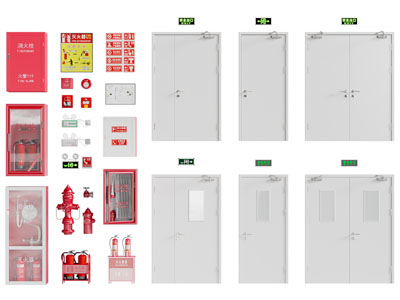 现代单扇 双扇防火门 灭火栓消防设备3d模型 现代单扇 双扇防火门 灭火栓消防设备