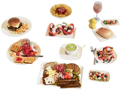 现代面包 薯条 沙拉水果食物