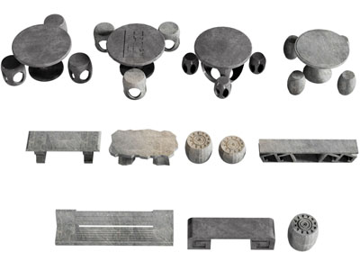 新中式石头茶桌椅组合3d模型 新中式石头茶桌椅组合