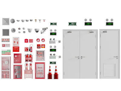 现代消防栓 灭火器 报警器 防火门消防设备3d模型 现代消防栓 灭火器 报警器 防火门消防设备