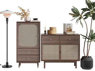 侘寂风玄关柜 边柜 落地灯