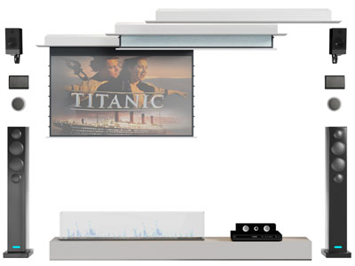 现代投影幕布 投影仪 立式音响 家庭影院3d模型 现代投影幕布 投影仪 立式音响 家庭影院