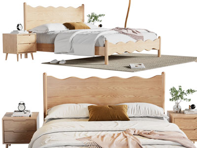 北欧实木双人床 床头柜