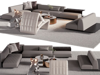 现代多人沙发 沙发凳和茶几组合