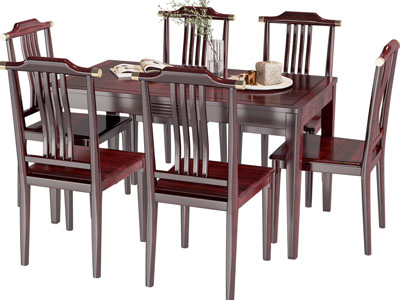 新中式餐桌椅组合3d模型 新中式餐桌椅组合