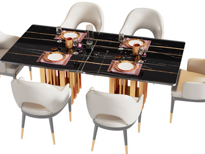 现代长方形餐桌椅组合3d模型 现代长方形餐桌椅组合