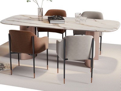 现代椭圆形大理石餐桌椅组合3d模型 现代椭圆形大理石餐桌椅组合