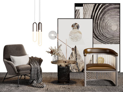 现代休闲椅子 边几 地画